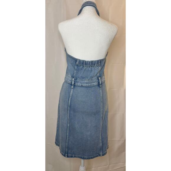 GAP Icon Denim Halter Mini Dress Light Wash 6 Petite - Picture 3 of 8